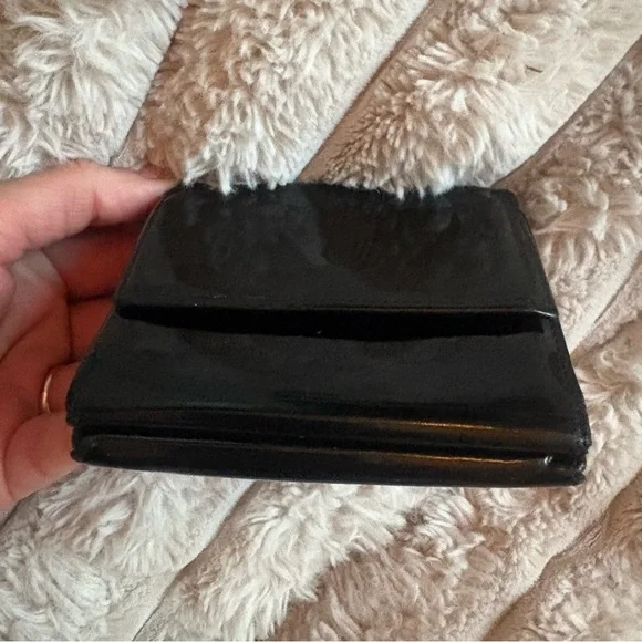 CHANEL Glossy Black Wallet with Silver Logo